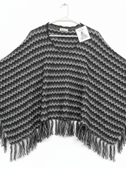 Chic Chevron Knit Fringe Poncho