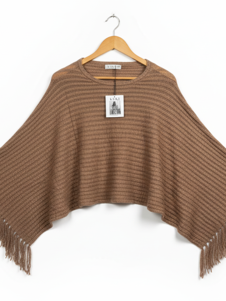 Knit Fringe Poncho brown