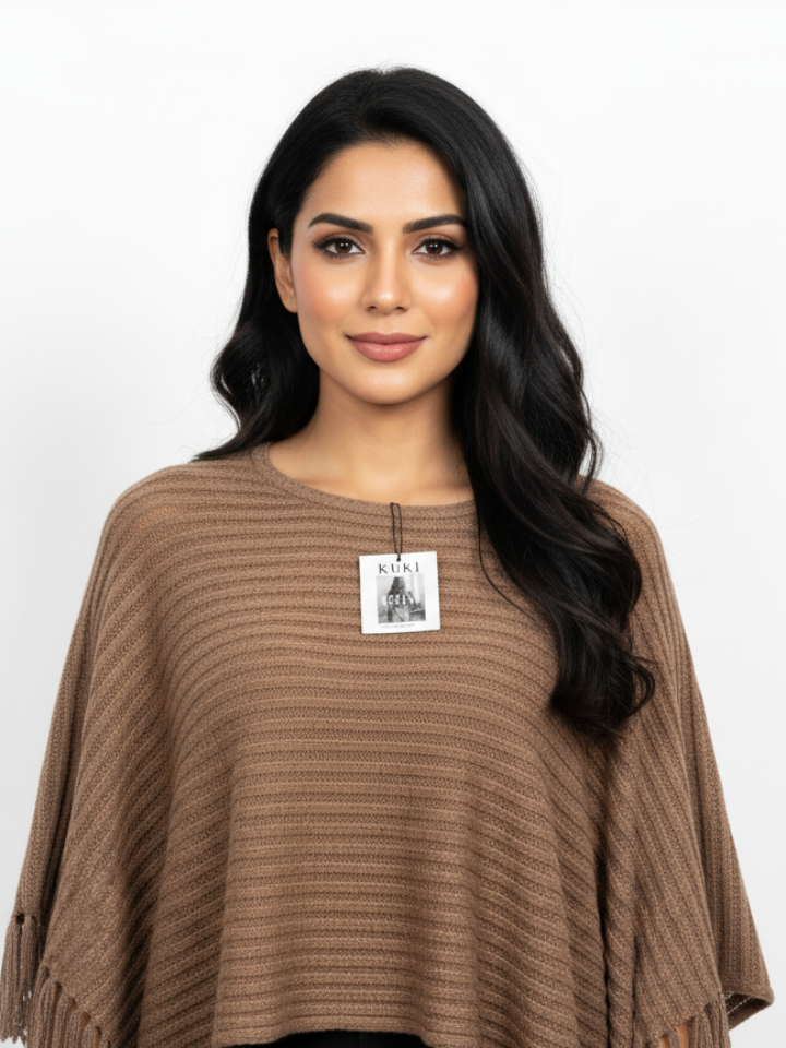 Knit Fringe Poncho brown