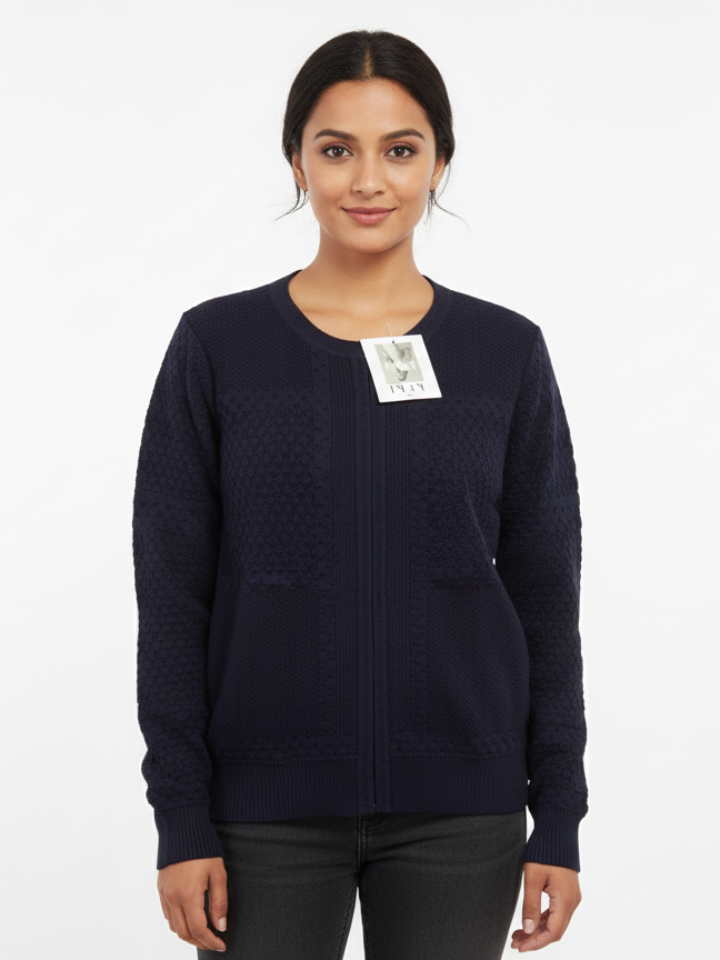 Cozy Navy Textured Knit Winter Top - S Size - MeriKart