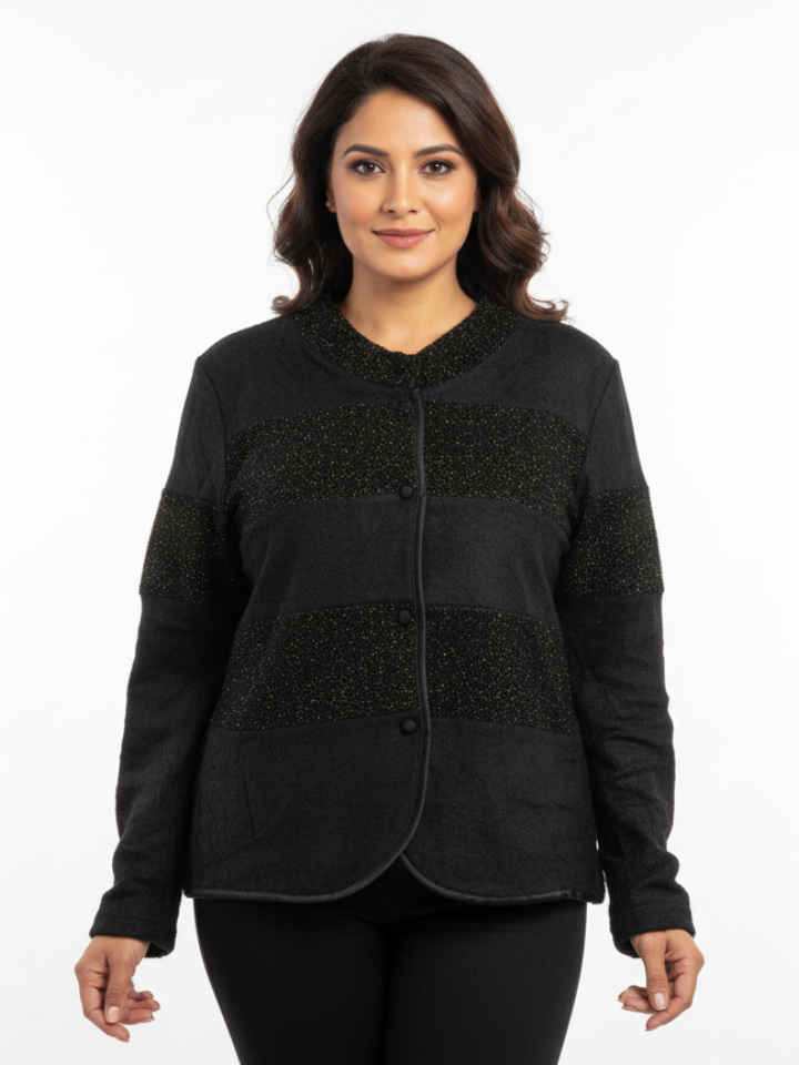 Kuki F. M-Size Black Textured Winter Top - MeriKart