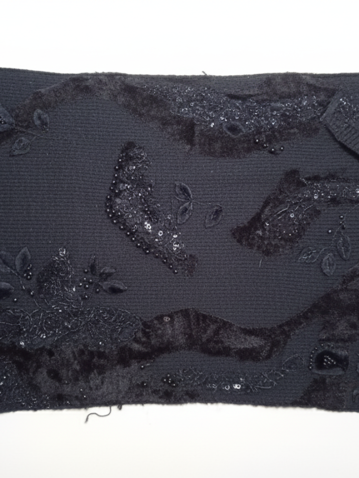 L Size Women's Embellished Navy Sweater with Velvet & Beading-2 - MeriKart