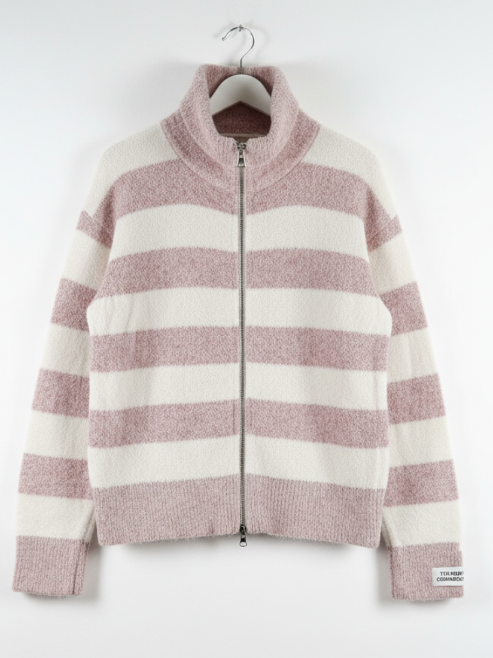 L-Size Women's Striped Winter Zipper Jacket-1 - MeriKart