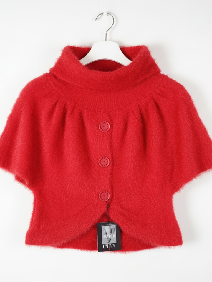 Luxurious Red Angora Wool Short-Sleeve Top (Size S)-1 - MeriKart
