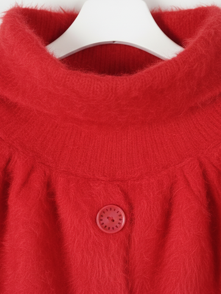 Luxurious Red Angora Wool Short-Sleeve Top (Size S)-2 - MeriKart