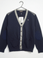 Men's Classic V-Neck Button-Up Cardigan - Navy Blue with Contrast Trim-1 - MeriKart