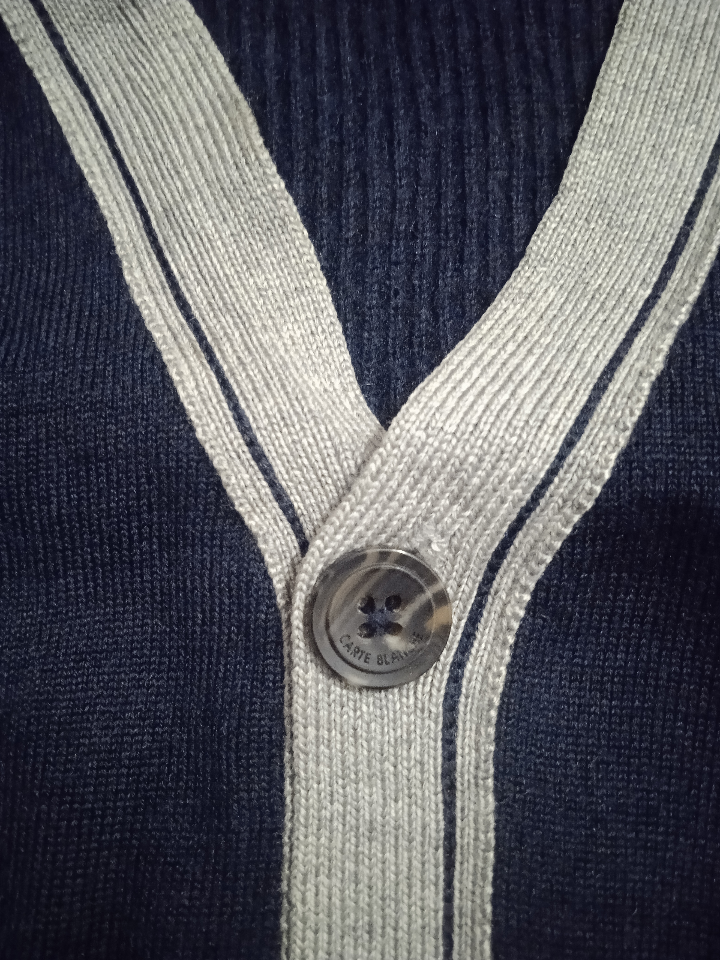 Men's Classic V-Neck Button-Up Cardigan - Navy Blue with Contrast Trim-2 - MeriKart