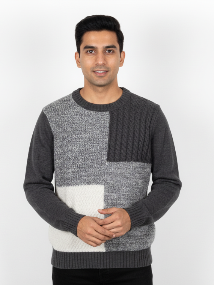 Mens Patchwork Knit Sweater-1 - MeriKart