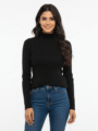 S Size Women's Black Ribbed Mock Neck Sweater-1 - MeriKart