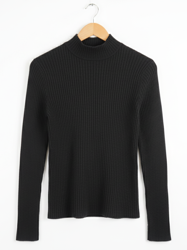 S Size Women's Black Ribbed Mock Neck Sweater - MeriKart