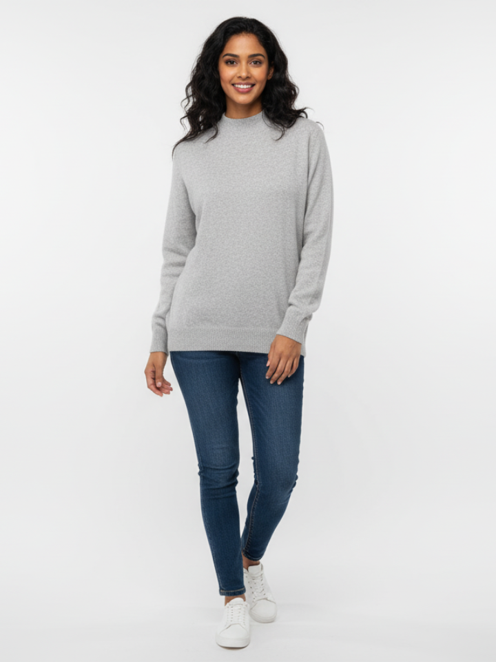 Soft Heathered Light Grey Crewneck Sweater for Women-1 - MeriKart