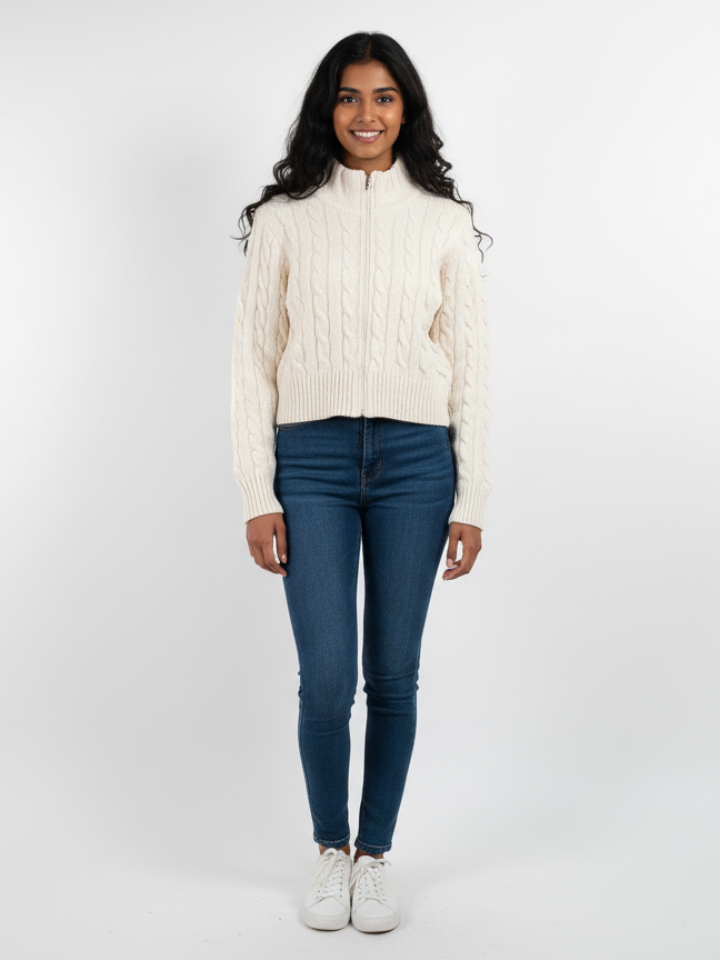 XS Women's Cable Knit Zipper Jacket - MeriKart